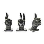 Adam & Friends Fingers Crossed, Peace Sign, Thumbs Up Sculpture // Black