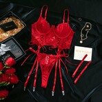 Lust Lace Corset 3 Piece Lingerie Set // Red (M)