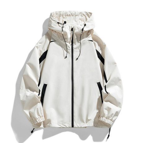 High Neck Striped Hooded Jacket // Apricot (XS)