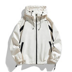 High Neck Striped Hooded Jacket // Apricot (XS)