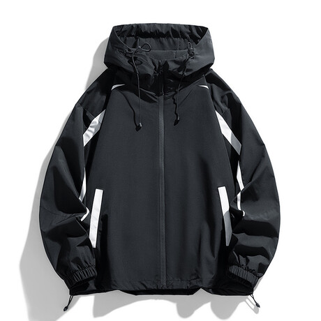 High Neck Striped Hooded Jacket // Black (XS)