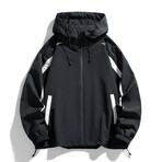 High Neck Striped Hooded Jacket // Black (XS)