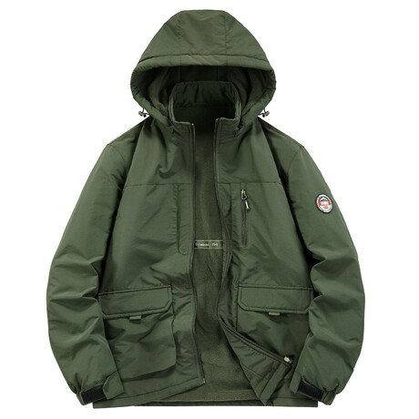 High Neck Hooded Oversized Jacket // Army Green (XS)