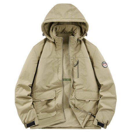 High Neck Hooded Oversized Jacket // Khaki (XS)