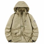 High Neck Hooded Oversized Jacket // Khaki (XS)