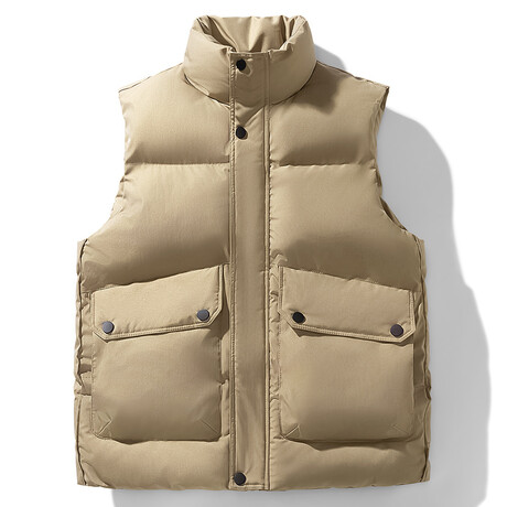 High Neck Puffer Vest // Khaki (XS)