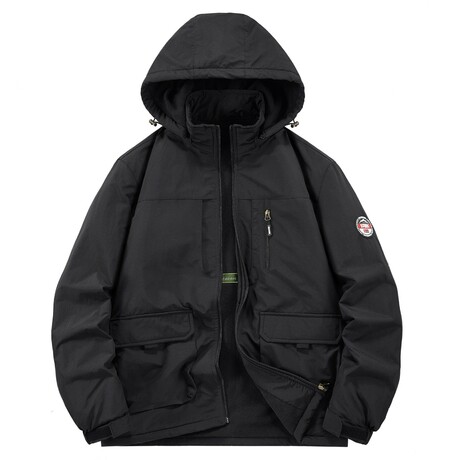 High Neck Hooded Oversized Jacket // Black (XS)