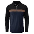 1/4 Zip Blocked Long-Sleeve Polo  // Black + Blue (XL)