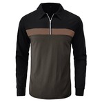 1/4 Zip Blocked Long-Sleeve Polo  // Black + Gray (L)