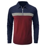 1/4 Zip Blocked Long-Sleeve Polo  // Blue + Claret (L)