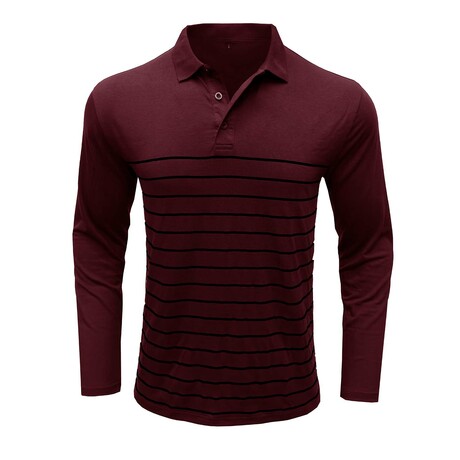 Slim Fit Striped Long-Sleeve Polo // Bordo (XS)
