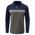 1/4 Zip Blocked Long-Sleeve Polo  // Blue + Gray (XL)