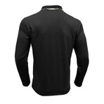 Neck Details Front Pocket Chest Long-Sleeve Polo // Black (XS)