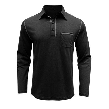 Front Pocket Chest Long-Sleeve Polo // Black (XS)