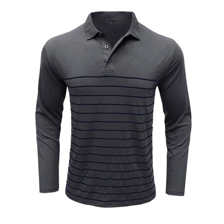 Slim Fit Striped Long-Sleeve Polo // Grey (XS)
