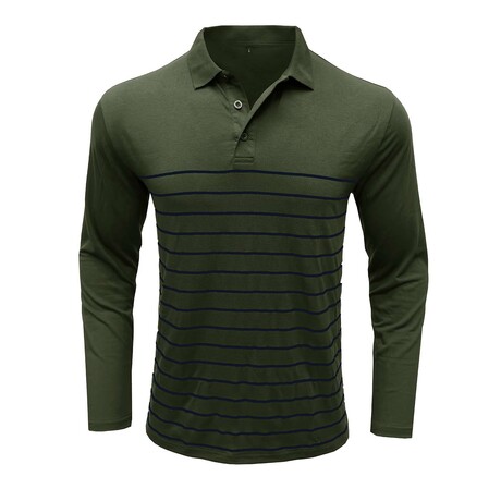 Slim Fit Striped Long-Sleeve Polo // Army Green (XS)