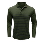Slim Fit Striped Long-Sleeve Polo // Army Green (XS)