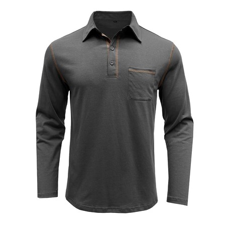 Front Pocket Chest Long-Sleeve Polo // Dark Grey (XS)