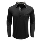 Neck Details Front Pocket Chest Long-Sleeve Polo // Black (XS)