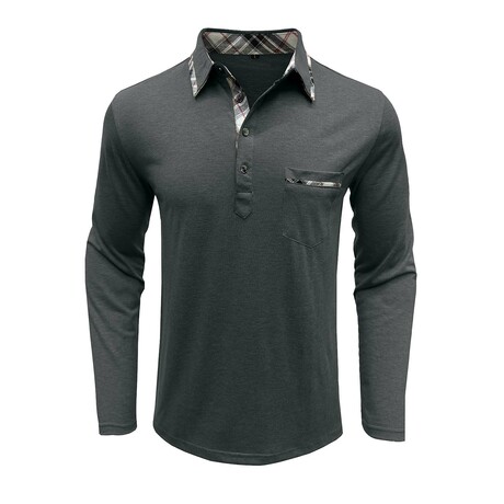 Neck Details Front Pocket Chest Long-Sleeve Polo // Grey (XS)