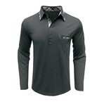 Neck Details Front Pocket Chest Long-Sleeve Polo // Grey (XL)