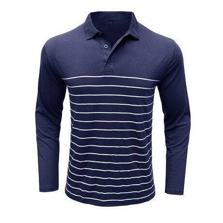 Slim Fit Striped Long-Sleeve Polo // Dark Blue (XS)