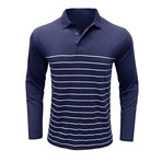 Slim Fit Striped Long-Sleeve Polo // Dark Blue (XL)