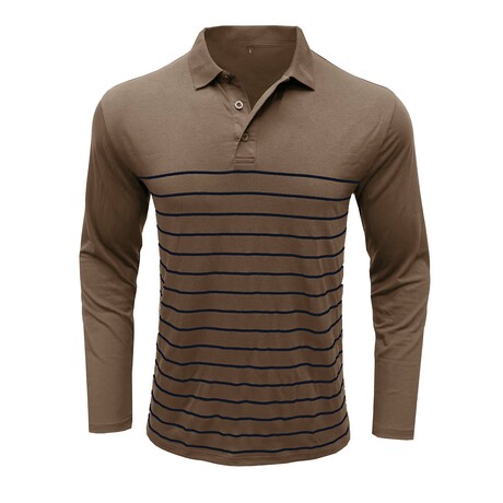 Slim Fit Striped Long-Sleeve Polo // Khaki (XS)