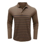 Slim Fit Striped Long-Sleeve Polo // Khaki (M)