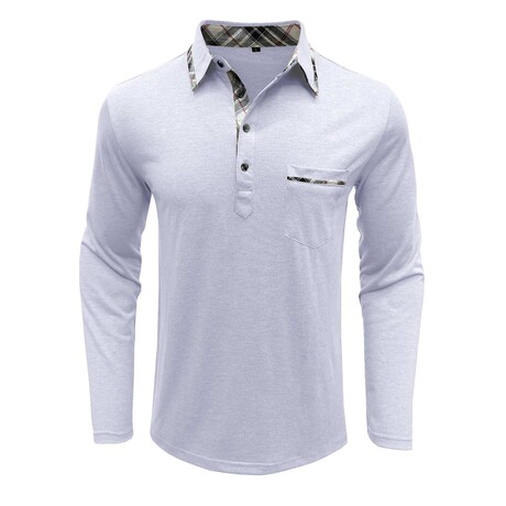 Neck Details Front Pocket Chest Long-Sleeve Polo // White (XS)