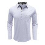 Neck Details Front Pocket Chest Long-Sleeve Polo // White (S)