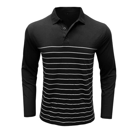 Slim Fit Striped Long-Sleeve Polo // Black (XS)