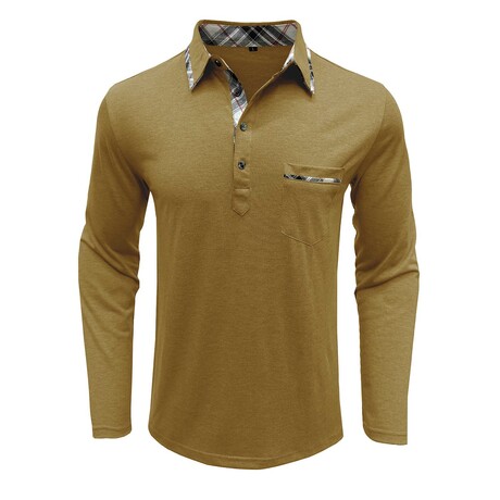 Neck Details Front Pocket Chest Long-Sleeve Polo // Yellow (XS)