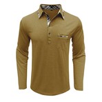 Neck Details Front Pocket Chest Long-Sleeve Polo // Yellow (S)