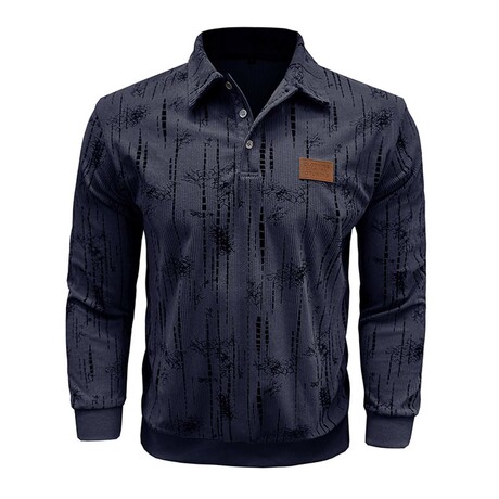 Abstract Pattern Corduroy Long-Sleeve Polo // Royal Blue (XS)
