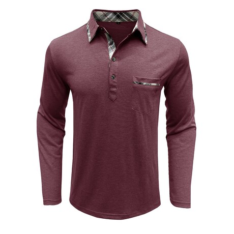Neck Details Front Pocket Chest Long-Sleeve Polo // Bordo (XS)