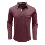 Neck Details Front Pocket Chest Long-Sleeve Polo // Bordo (L)
