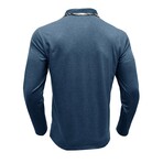 Neck Details Front Pocket Chest Long-Sleeve Polo // Blue (S)