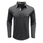 Neck Details Front Pocket Chest Long-Sleeve Polo // Dark Grey (XS)