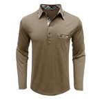 Neck Details Front Pocket Chest Long-Sleeve Polo // Khaki (XS)