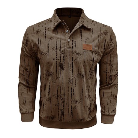 Abstract Pattern Corduroy Long-Sleeve Polo // Dark Brown (XS)