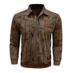 Abstract Pattern Corduroy Long-Sleeve Polo // Dark Brown (S)