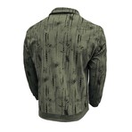Abstract Pattern Corduroy Long-Sleeve Polo // Army Green (XS)
