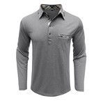 Neck Details Front Pocket Chest Long-Sleeve Polo // Light Gray (S)