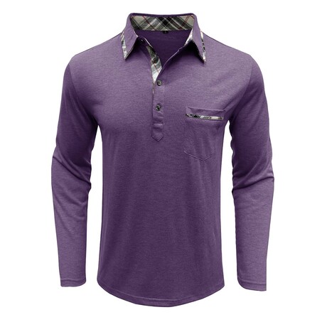 Neck Details Front Pocket Chest Long-Sleeve Polo // Purple (XS)