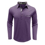 Neck Details Front Pocket Chest Long-Sleeve Polo // Purple (S)