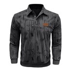 Abstract Pattern Corduroy Long-Sleeve Polo // Dark Gray (XS)