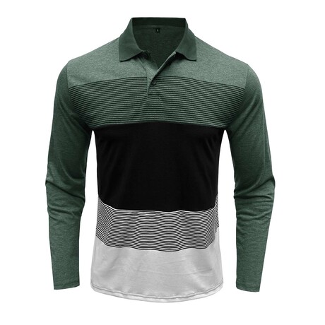 Blocked & Striped Long-Sleeve Polo // Green (XS)
