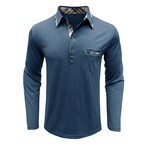 Neck Details Front Pocket Chest Long-Sleeve Polo // Blue (S)