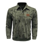 Abstract Pattern Corduroy Long-Sleeve Polo // Army Green (XS)
